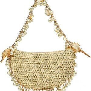 Pearl Straw Clutch Purse for Women Summer Vacation Purses Beach Evening Bag Bead